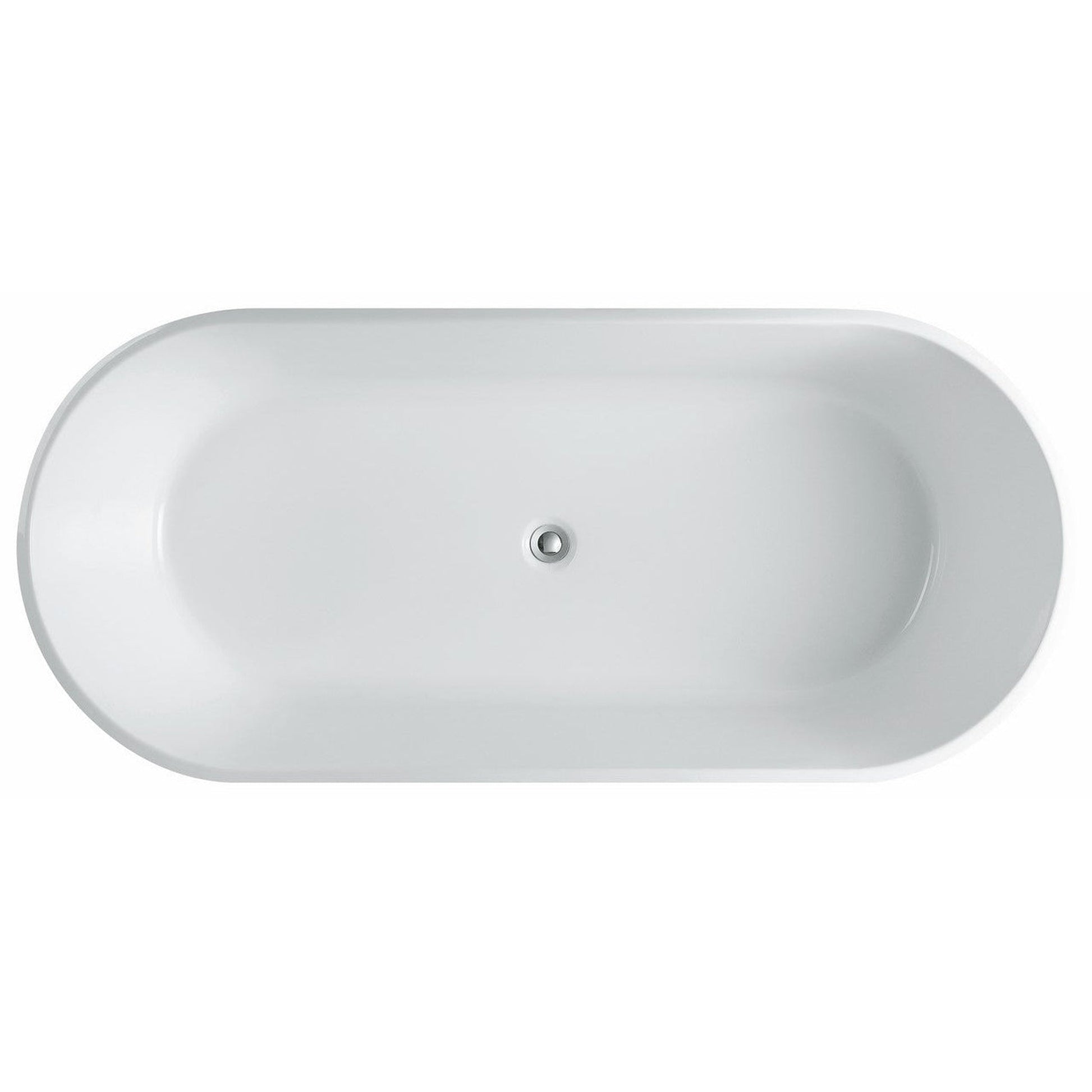 KubeBath Kube Ovale 67" White Acrylic Freestanding Bathtub With Slim Rectangular Overflow and Brass Pop-Up Drain