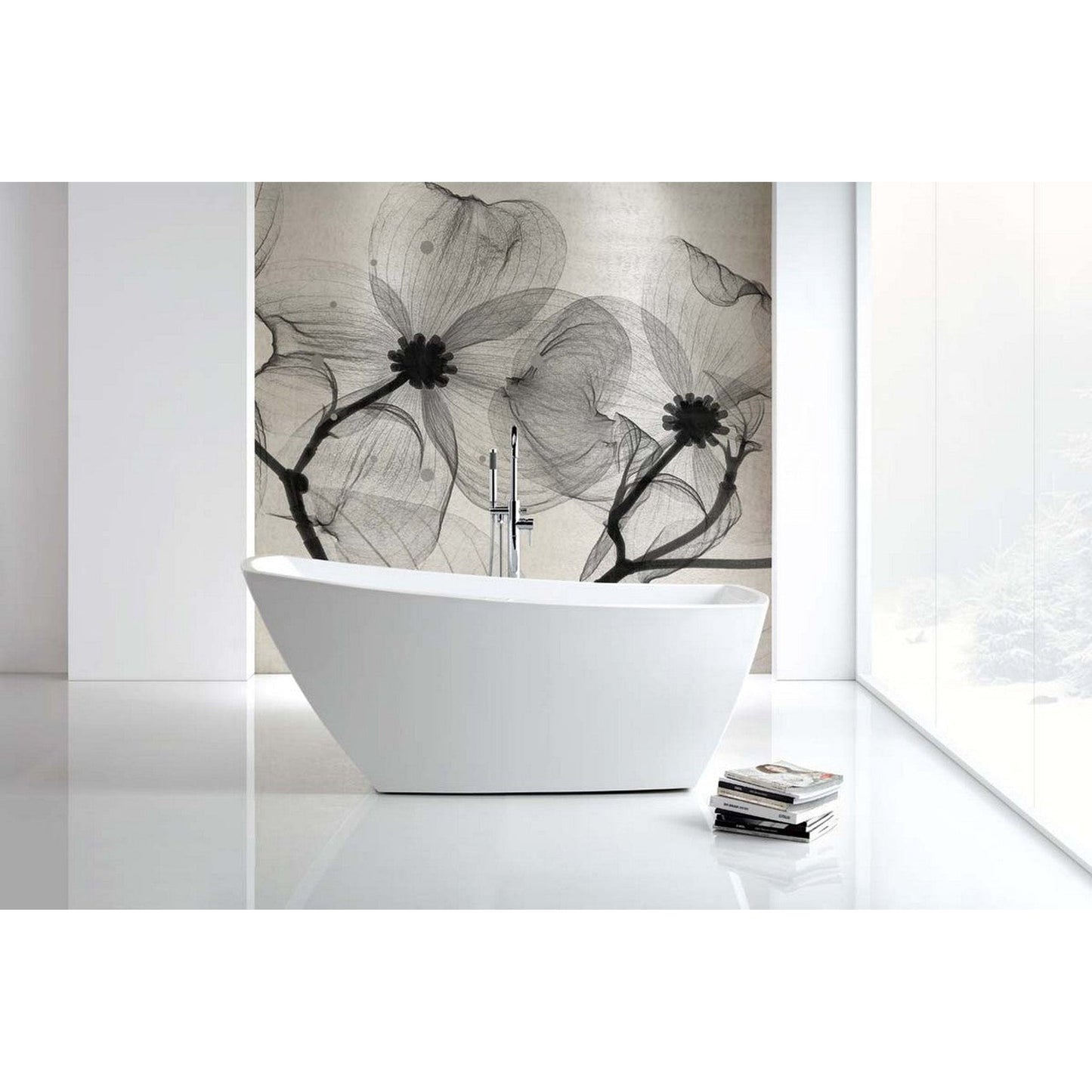 KubeBath Kube Solato 67" White Acrylic Freestanding Bathtub With Slim Rectangular Overflow and Brass Pop-Up Drain