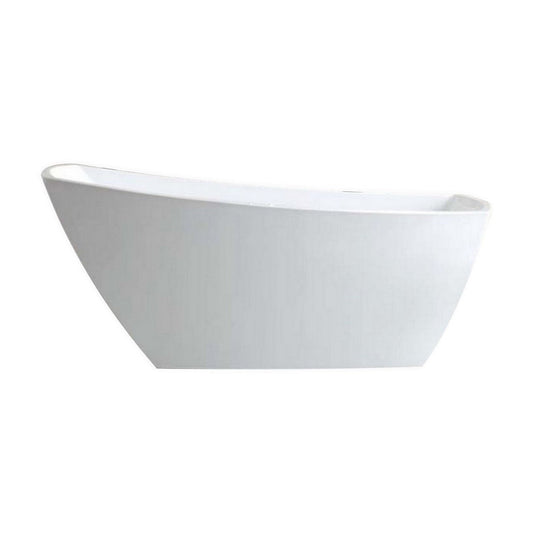 KubeBath Kube Solato 67" White Acrylic Freestanding Bathtub With Slim Rectangular Overflow and Brass Pop-Up Drain