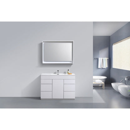 KubeBath Milano 48" High Gloss White Freestanding Modern Bathroom Vanity With Single Integrated Acrylic Sink With Overflow