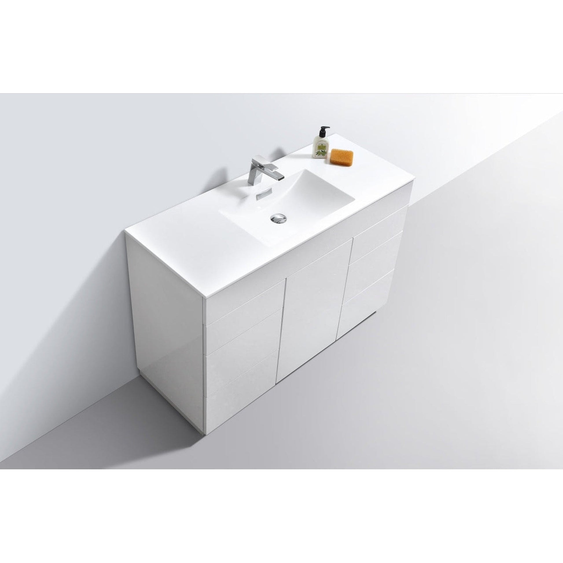 KubeBath Milano 48" High Gloss White Freestanding Modern Bathroom Vanity With Single Integrated Acrylic Sink With Overflow