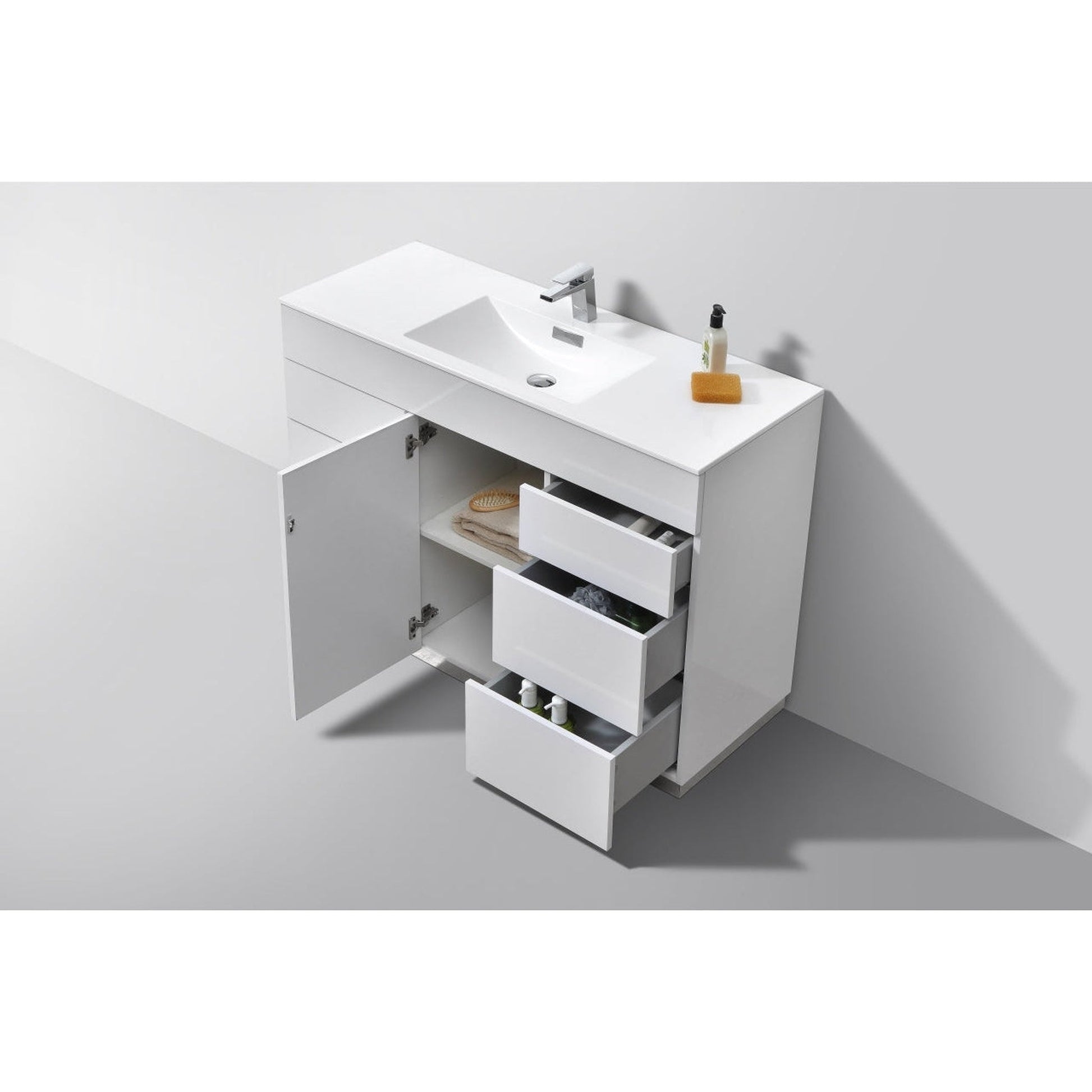 KubeBath Milano 48" High Gloss White Freestanding Modern Bathroom Vanity With Single Integrated Acrylic Sink With Overflow