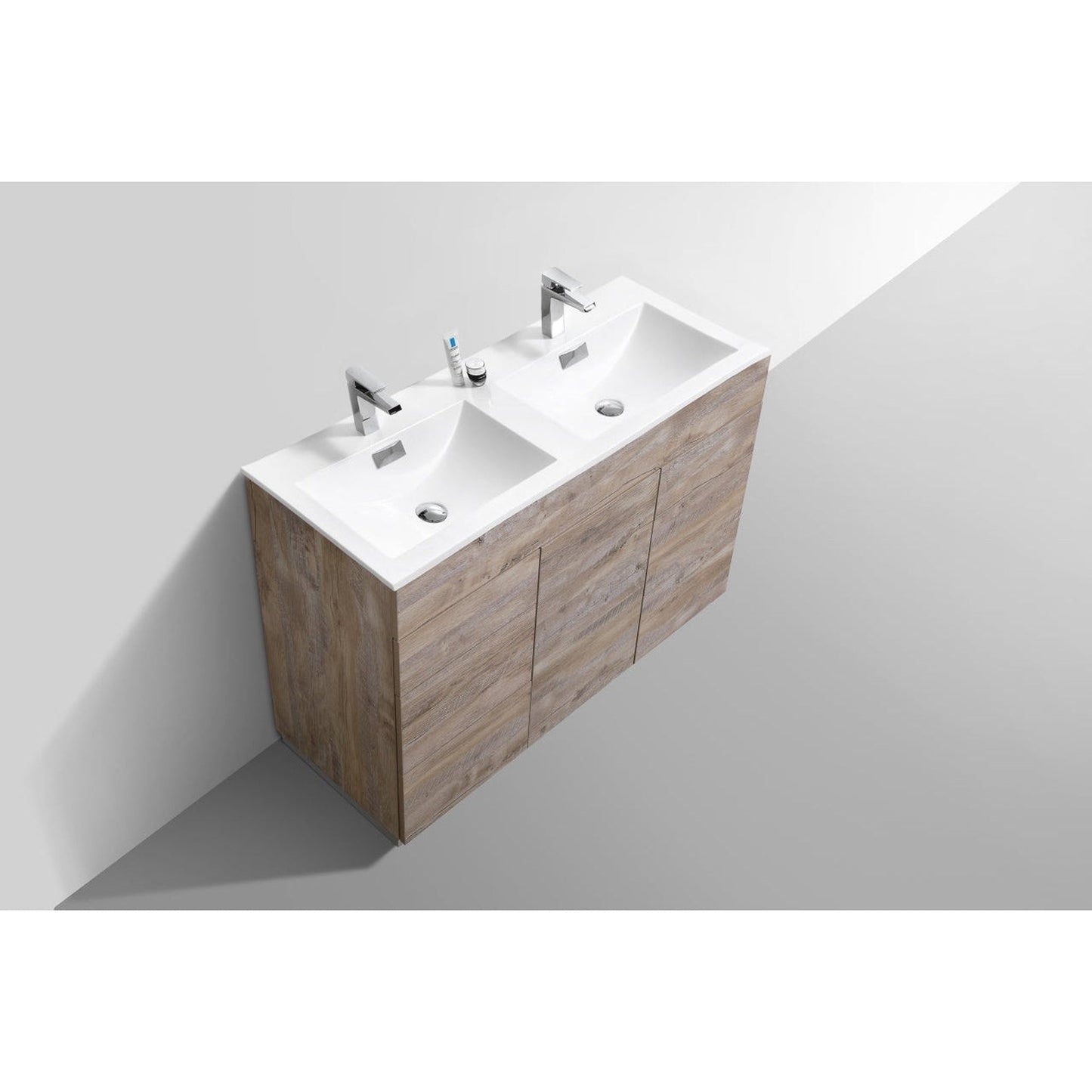 KubeBath Milano 48" Nature Wood Freestanding Modern Bathroom Vanity With Double Integrated Acrylic Sink With Overflow
