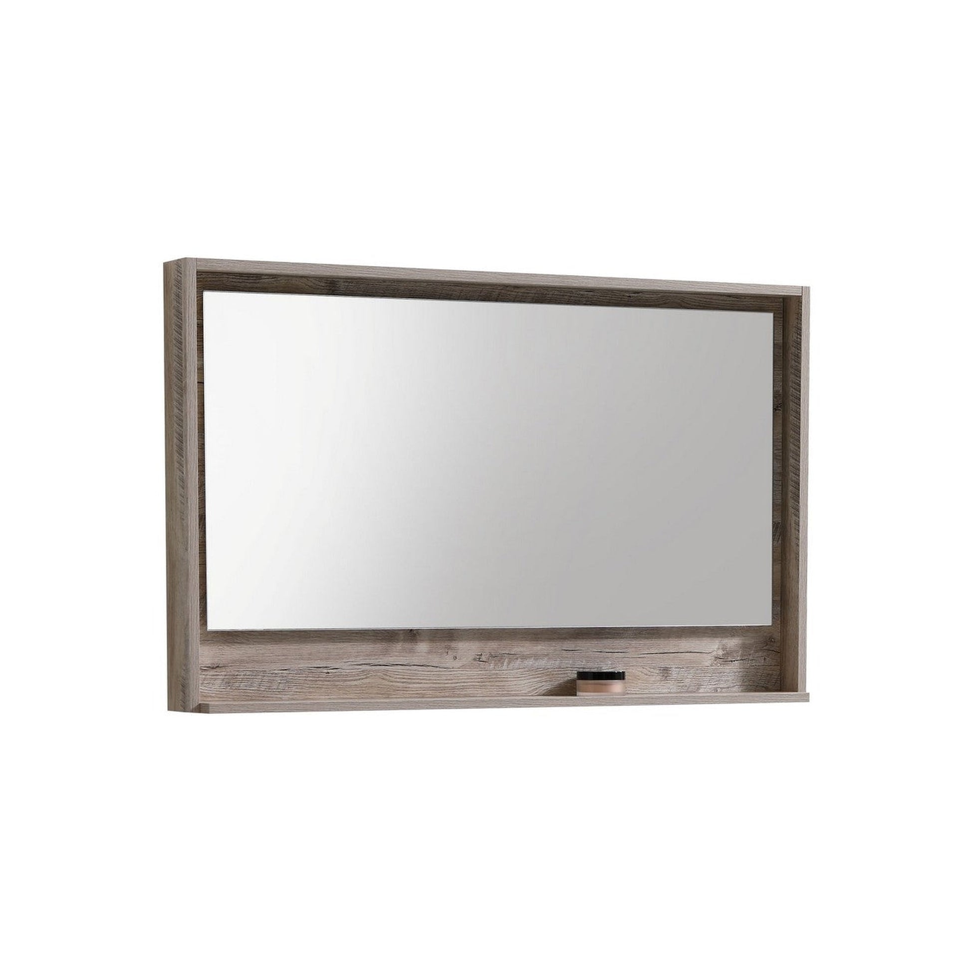 KubeBath Milano 48" Nature Wood Freestanding Modern Bathroom Vanity With Single Integrated Acrylic Sink With Overflow and 48" Wood Framed Mirror With Shelf