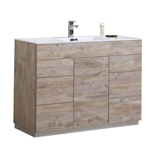 KubeBath Milano 48" Nature Wood Freestanding Modern Bathroom Vanity With Single Integrated Acrylic Sink With Overflow