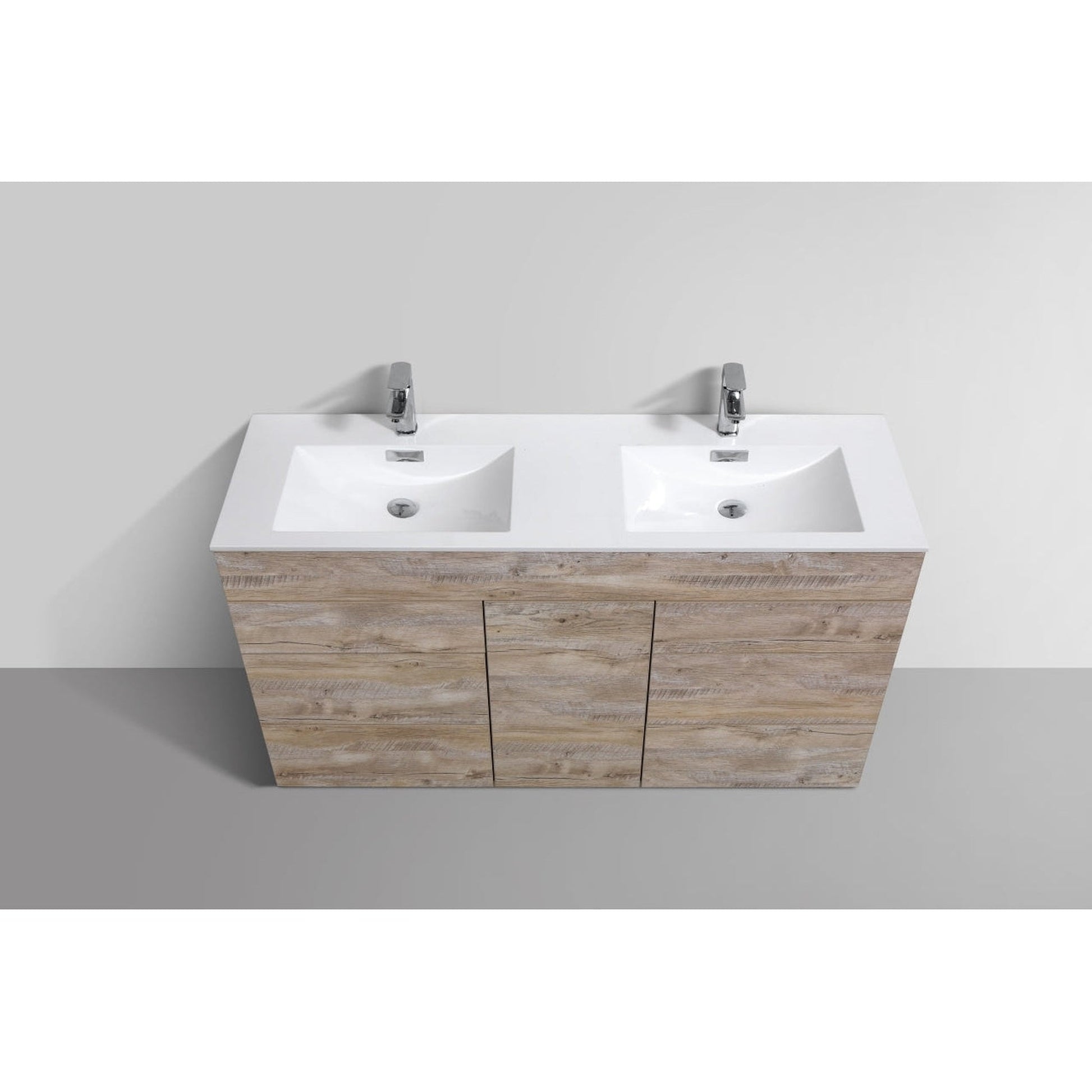 KubeBath Milano 60" Nature Wood Freestanding Modern Bathroom Vanity With Double Integrated Acrylic Sink With Overflow