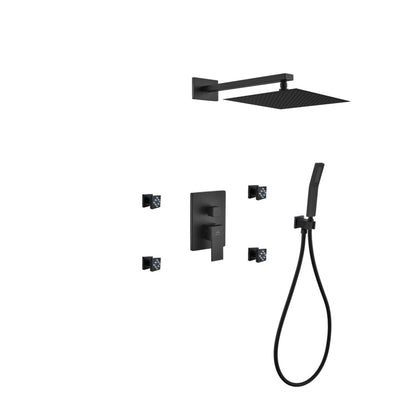 Kubebath Aqua Piazza 12" Matte Black Ceiling Mount Square With Head Rain Shower Set