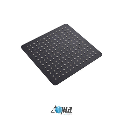 Kubebath Aqua Piazza 12" Matte Black Ceiling Mount Square With Tub Filler and 4 Body Jets Rain Shower Set