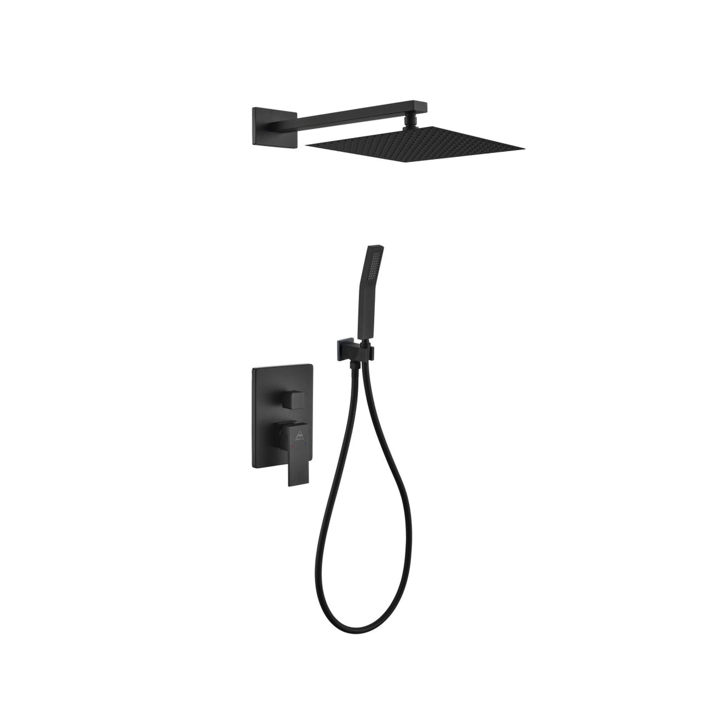 Kubebath Aqua Piazza 12" Matte Black Ceiling Mount Square and Handheld Rain Shower Set