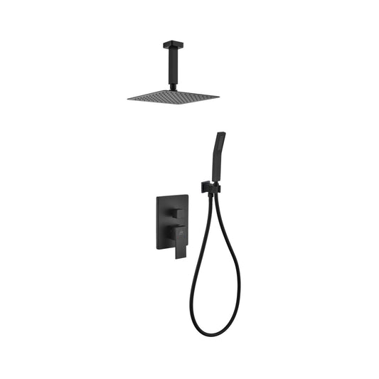 Kubebath Aqua Piazza 8" Matte Black Ceiling Mount Square With Handheld Rain Shower Set