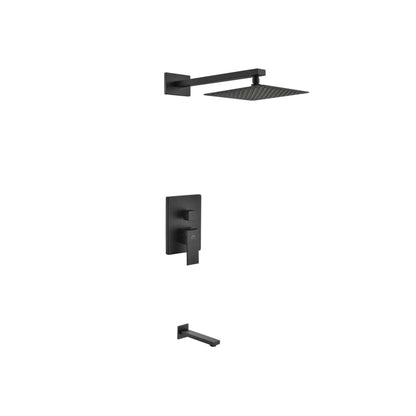 Kubebath Aqua Piazza 8" Matte Black Ceiling Mount Square and Tub Filler Rain Shower Set