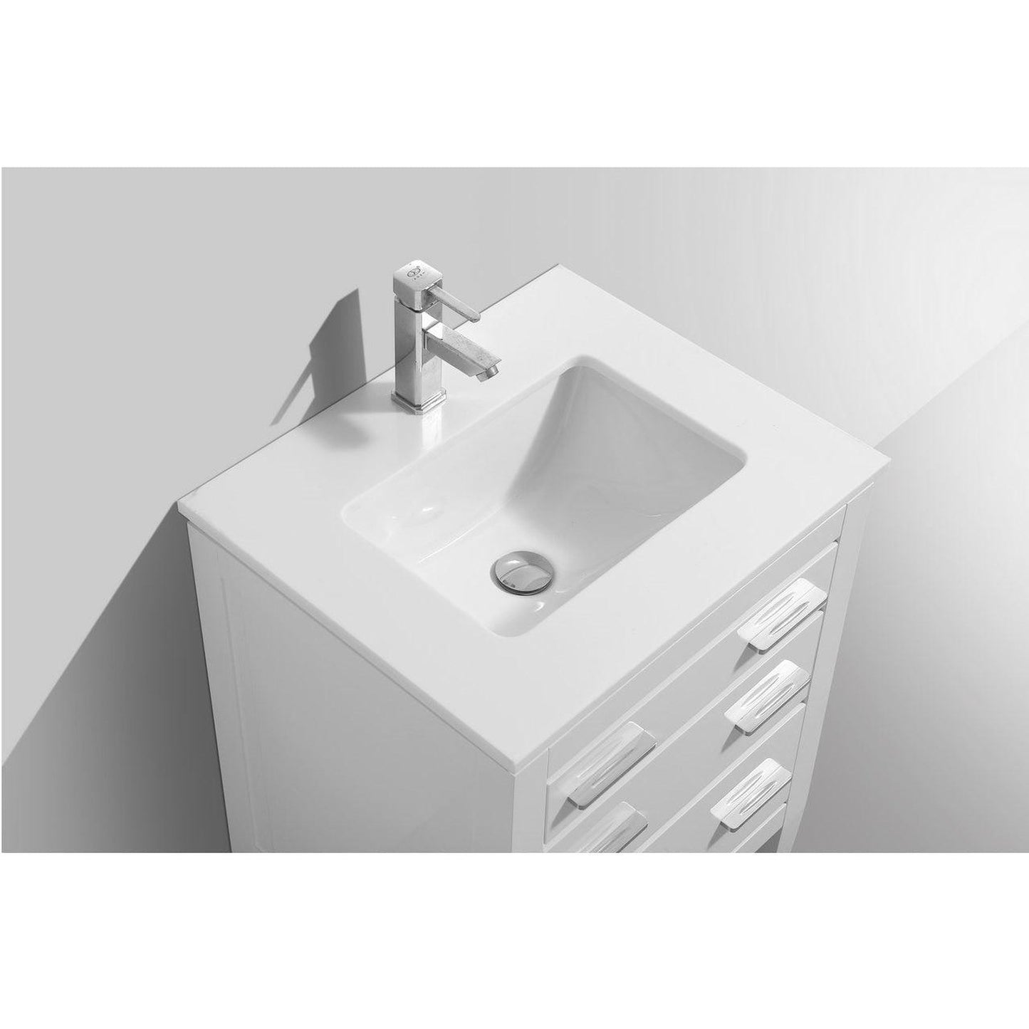 Kubebath Eiffel 24" High Gloss White Freestanding Modern Bathroom Vanity With Quartz Vanity Top & Ceramic Undermount Sink