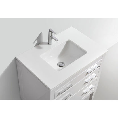 Kubebath Eiffel 30" High Gloss White Freestanding Modern Bathroom Vanity With Quartz Vanity Top & Ceramic Undermount Sink
