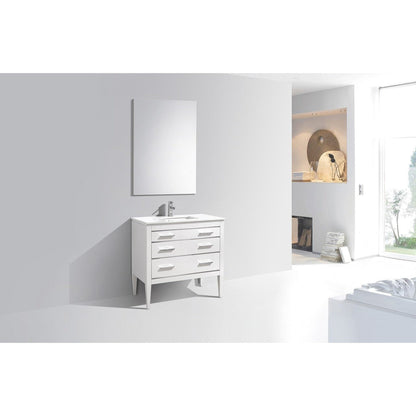 Kubebath Eiffel 36" High Gloss White Freestanding Modern Bathroom Vanity With Quartz Vanity Top & Ceramic Undermount Sink