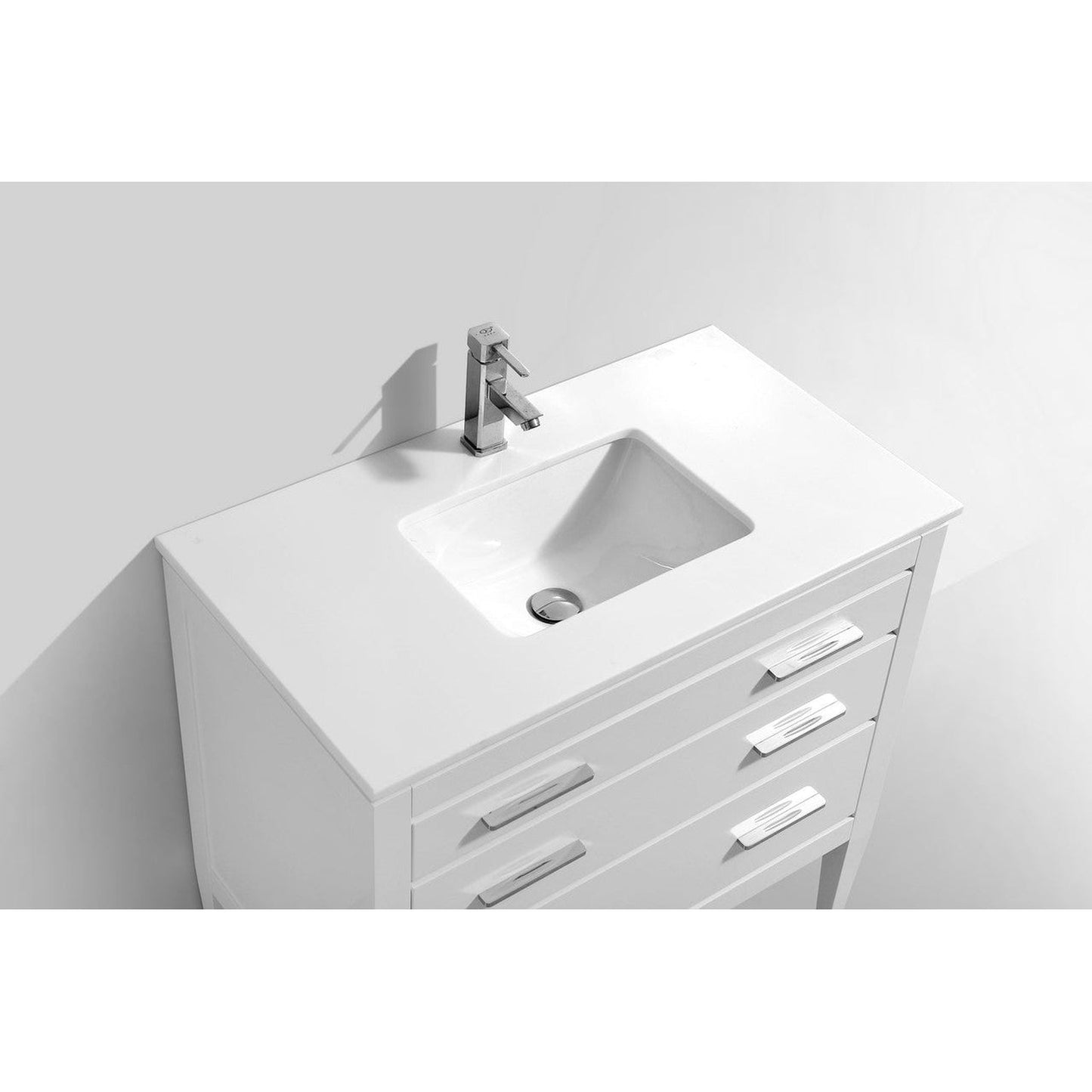 Kubebath Eiffel 36" High Gloss White Freestanding Modern Bathroom Vanity With Quartz Vanity Top & Ceramic Undermount Sink