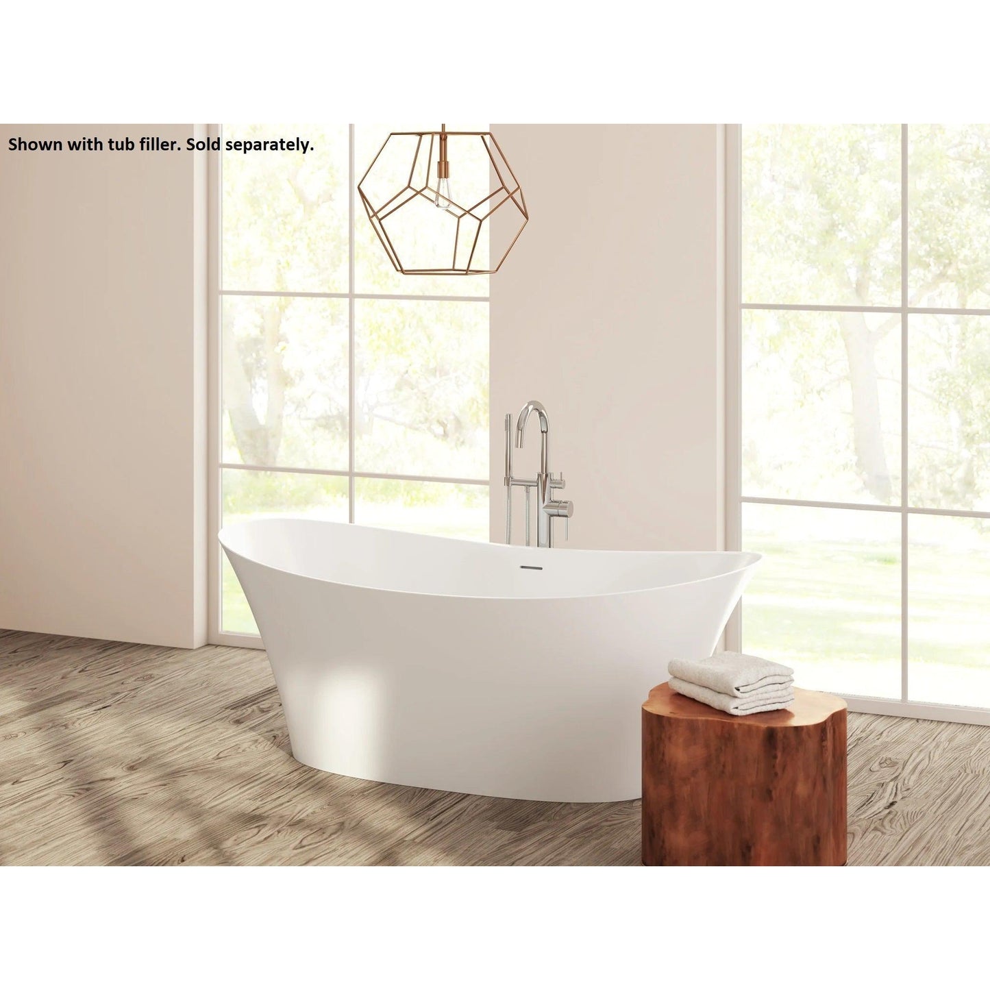 LaToscana Eco-Lapistone Alessandria 68" White Satin Freestanding Solid Surface Soaking Bathtub