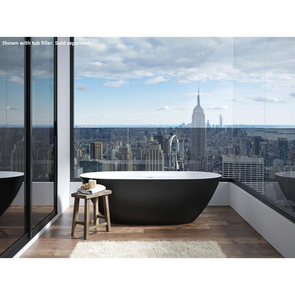 LaToscana Eco-Lapistone Genova 70" Matte Black Freestanding Solid Surface Soaking Bathtub