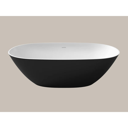 LaToscana Eco-Lapistone Genova 70" Matte Black Freestanding Solid Surface Soaking Bathtub