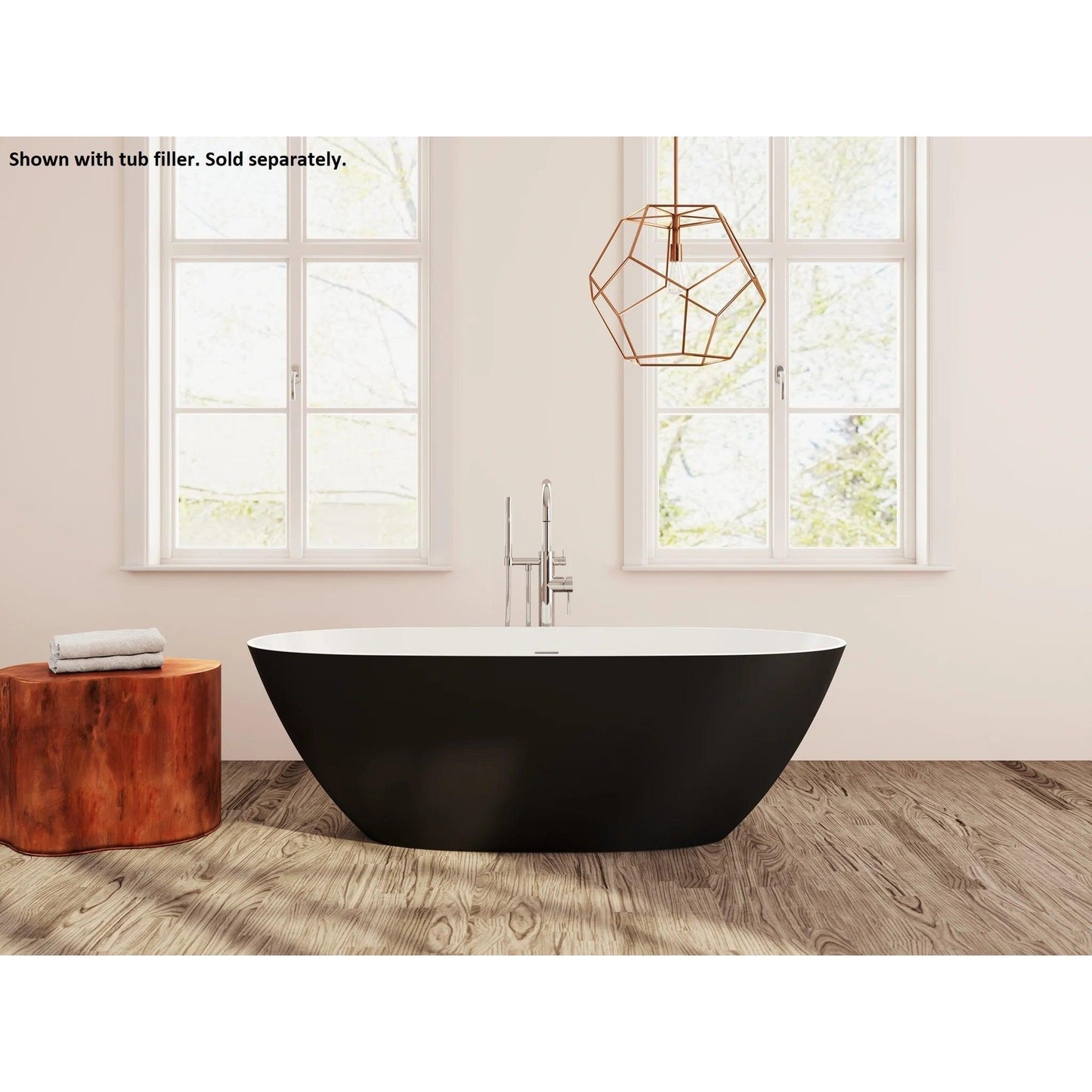 LaToscana Eco-Lapistone Genova 70" Matte Black Freestanding Solid Surface Soaking Bathtub