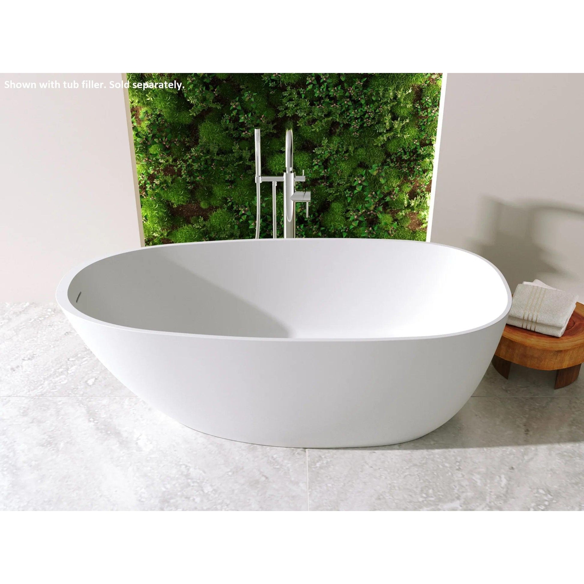 LaToscana Eco-Lapistone Mandia 67" White Satin Freestanding Solid Surface Soaking Bathtub