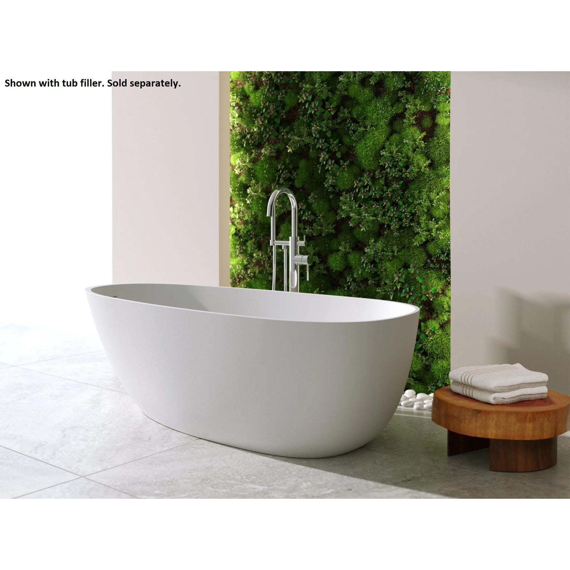 LaToscana Eco-Lapistone Mandia 67" White Satin Freestanding Solid Surface Soaking Bathtub