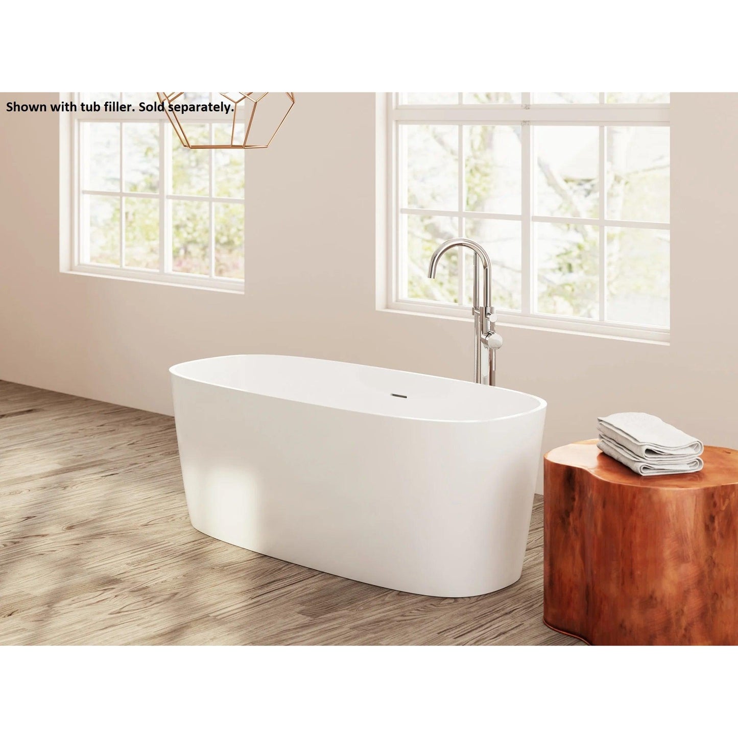 LaToscana Eco-Lapistone Padova 59" White Satin Freestanding Solid Surface Soaking Bathtub