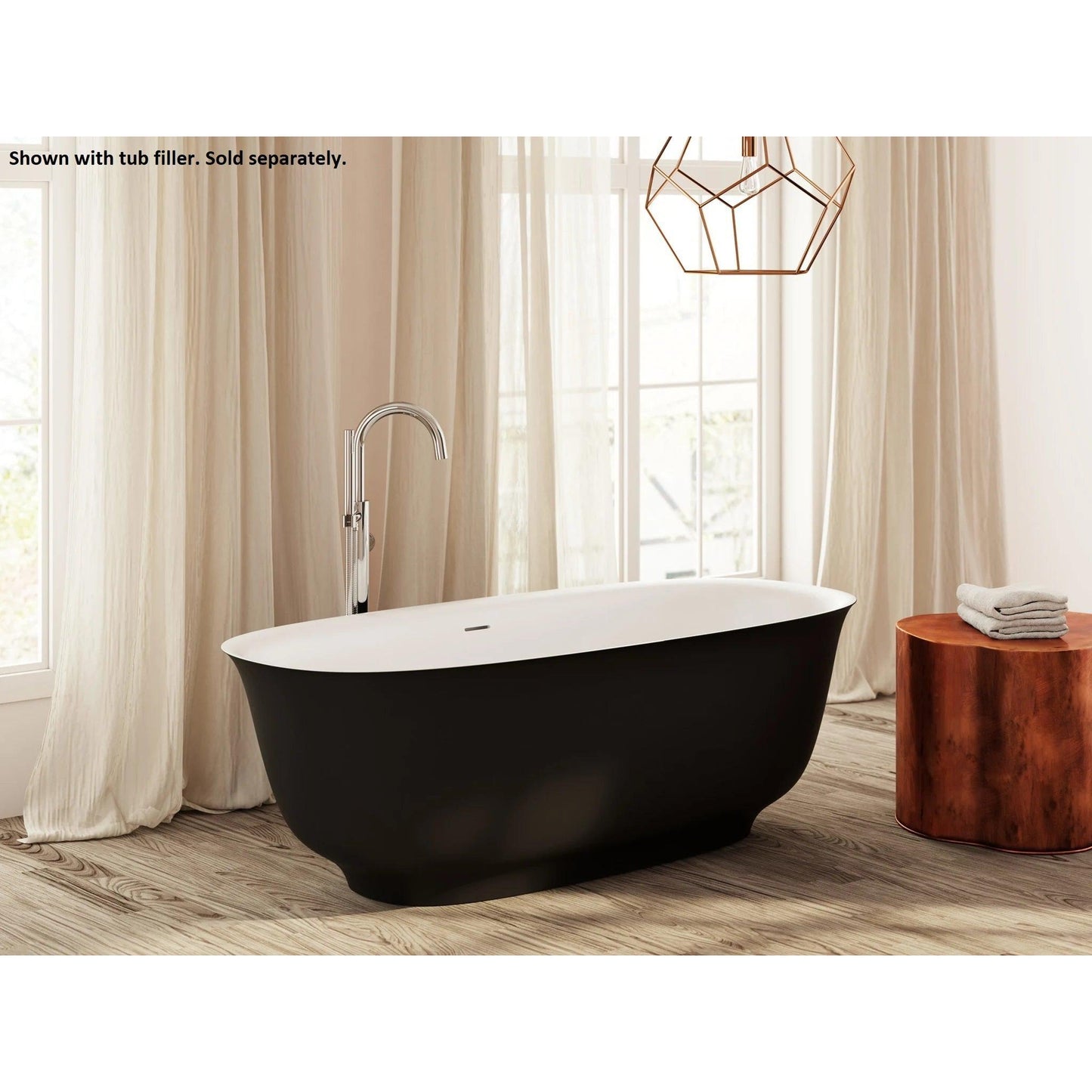 LaToscana Eco-Lapistone Ravenna 67" Matte Black Freestanding Solid Surface Soaking Bathtub