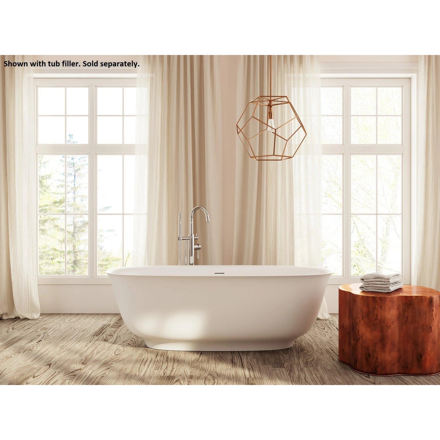 LaToscana Eco-Lapistone Ravenna 67" White Satin Freestanding Solid Surface Soaking Bathtub