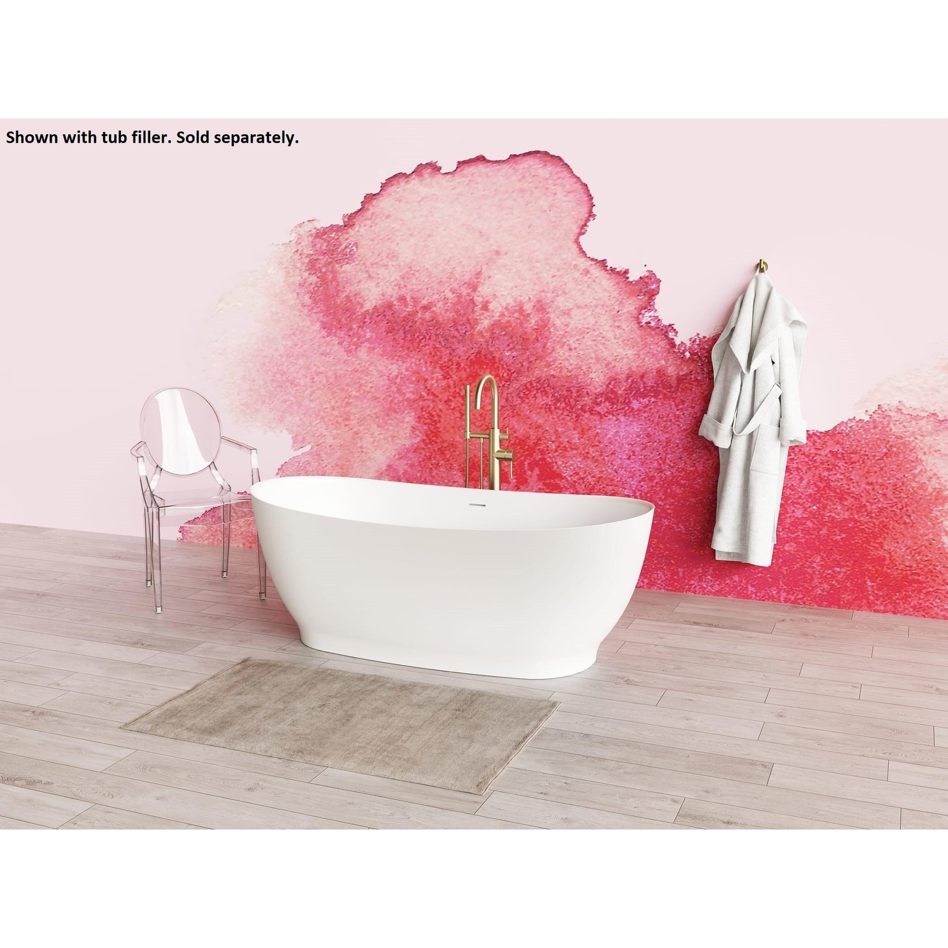 LaToscana Eco-Lapistone Vittoria 59" White Satin Freestanding Solid Surface Soaking Bathtub