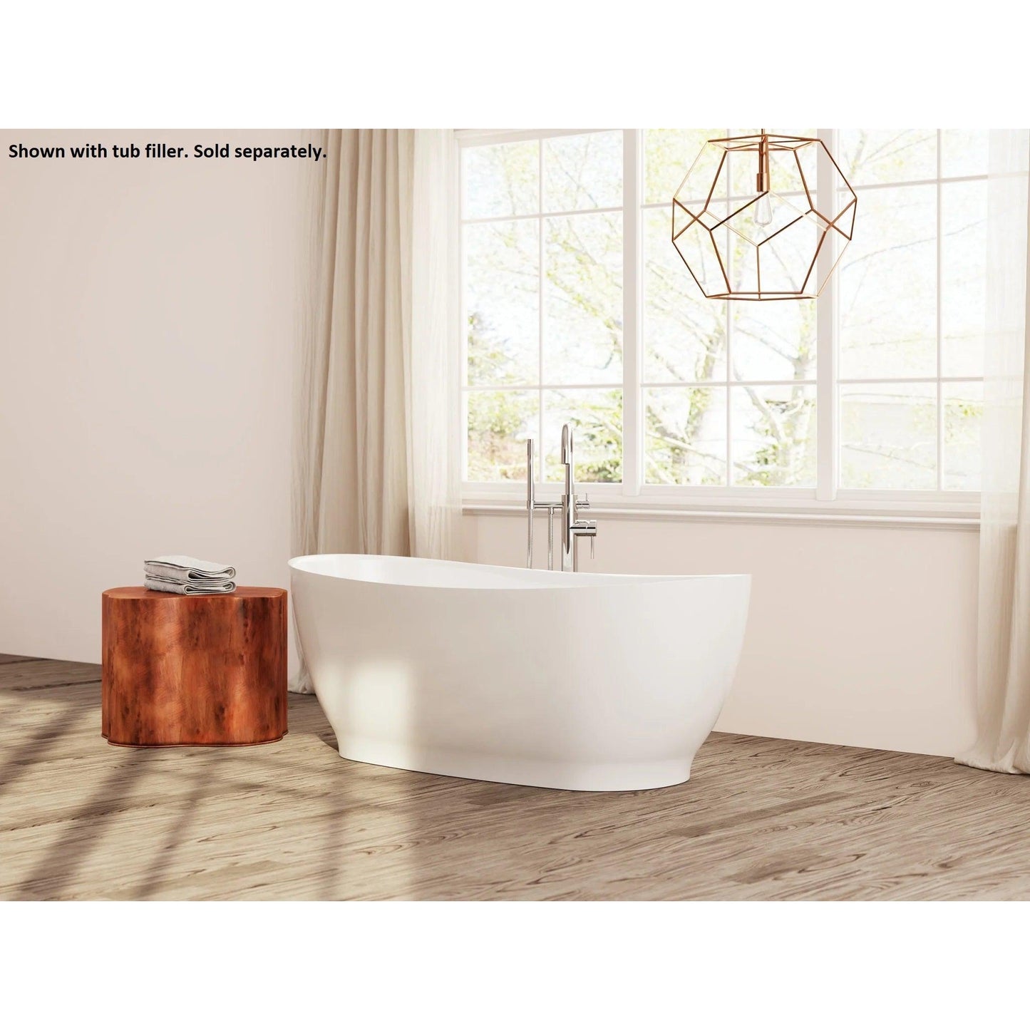 LaToscana Eco-Lapistone Vittoria 59" White Satin Freestanding Solid Surface Soaking Bathtub
