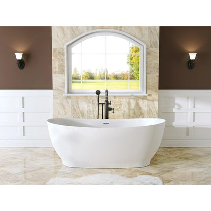 LaToscana Eco-Lapistone Vittoria 65" White Satin Freestanding Solid Surface Soaking Bathtub