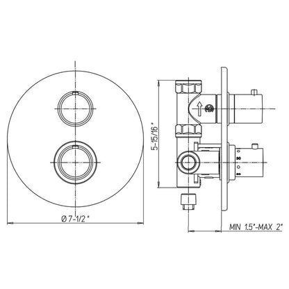 LaToscana Elba Brushed Nickel Thermostatic Trim With 3/4" Ceramic Disc Volume Control