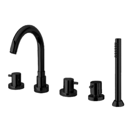 LaToscana Elba Matt Black Roman Tub Faucet With Lever Handles, Diverter & Handheld Shower