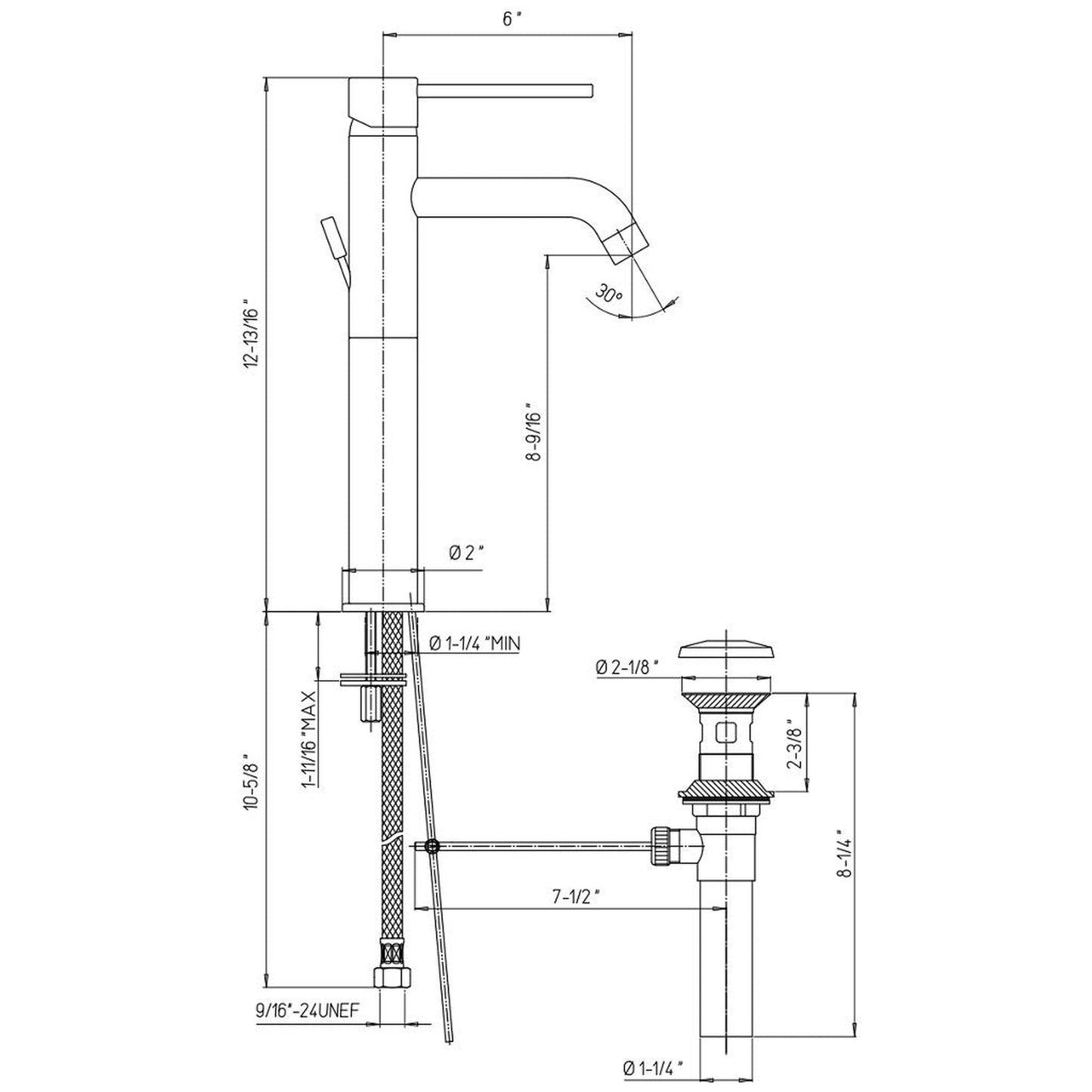 LaToscana Elba Matt Black Tall Single Lever Handle Lavatory Vessel Faucet