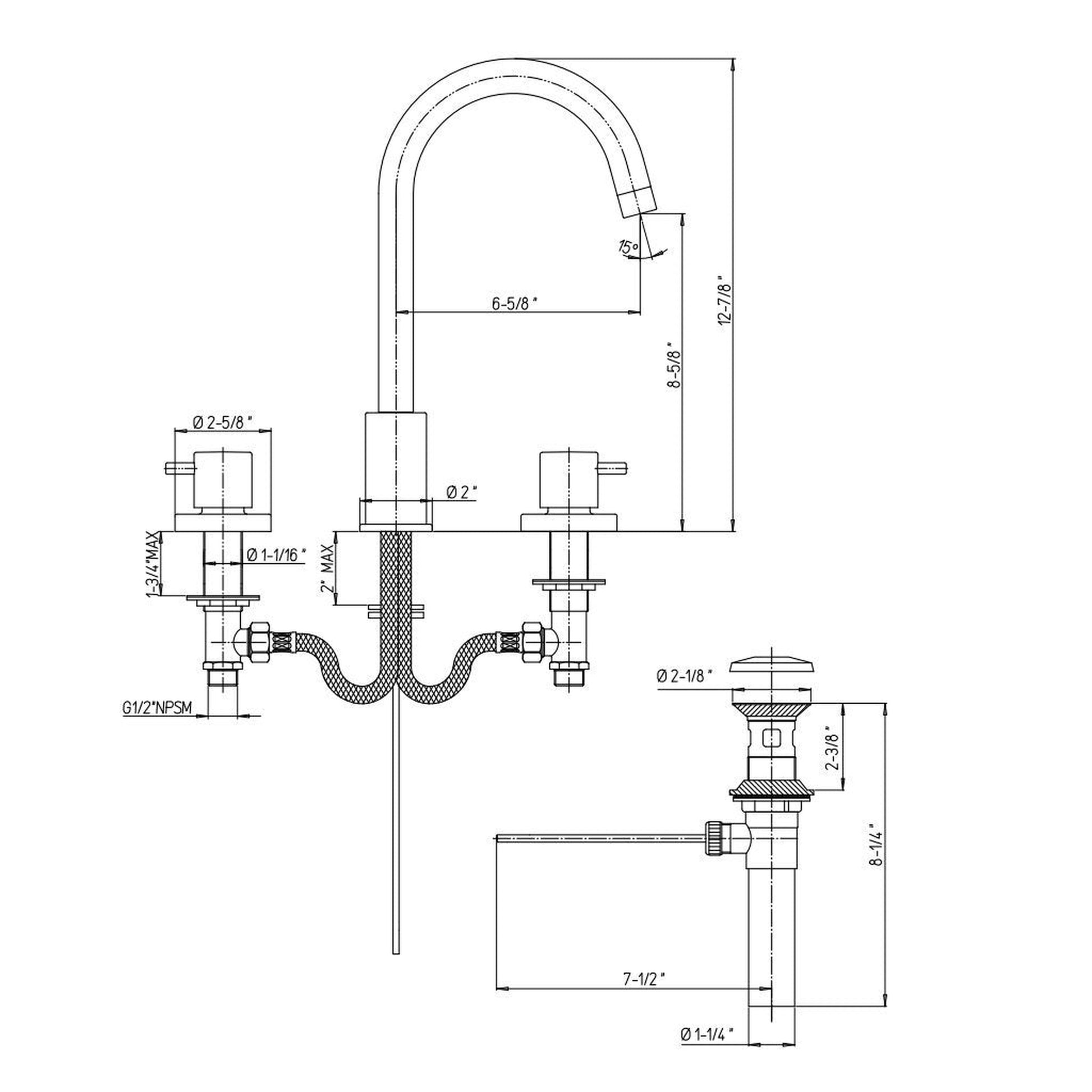 LaToscana Elba Matt Black Widespread Lavatory Faucet With Lever Handles