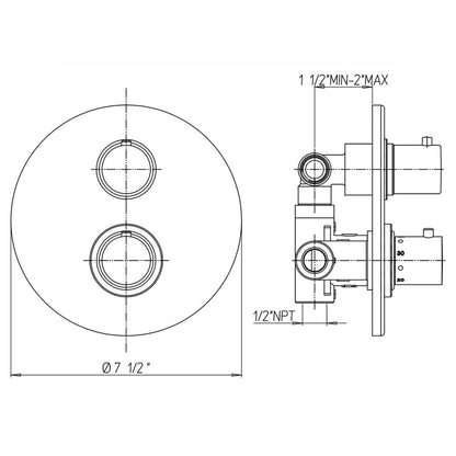 LaToscana Elba Matt Gold Thermostatic Trim With 2-Way Diverter Volume Control