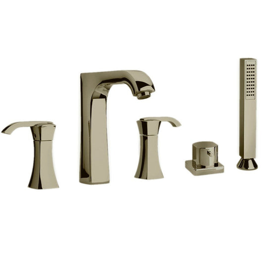 LaToscana Lady Brushed Nickel Roman Tub Faucet With Lever Handles, Diverter & Handheld Shower