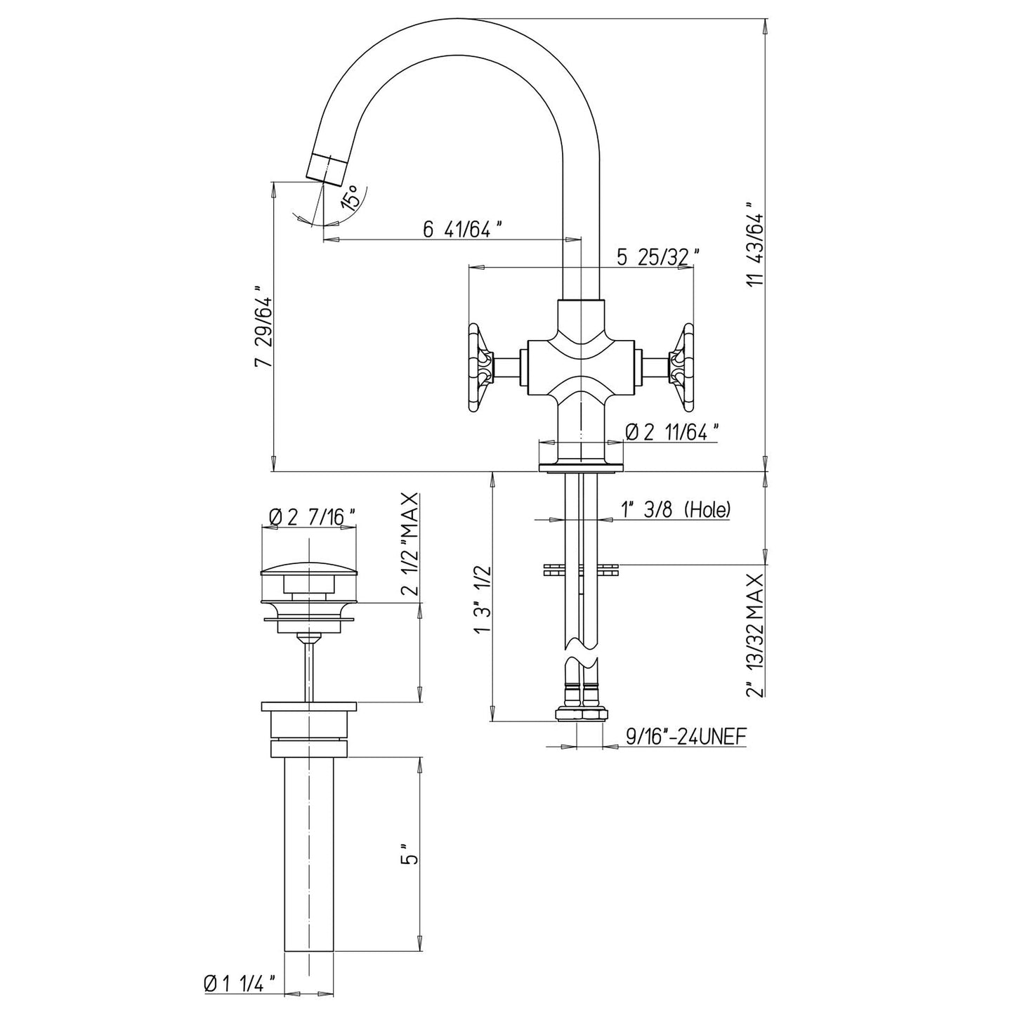 LaToscana Lucia Single Hole Lavatory Faucet With Wheel Handles