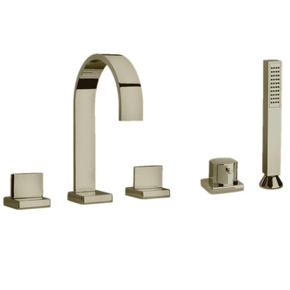 LaToscana Novello Brushed Nickel Roman Tub With Lever Handles, Diverter & Handheld Shower