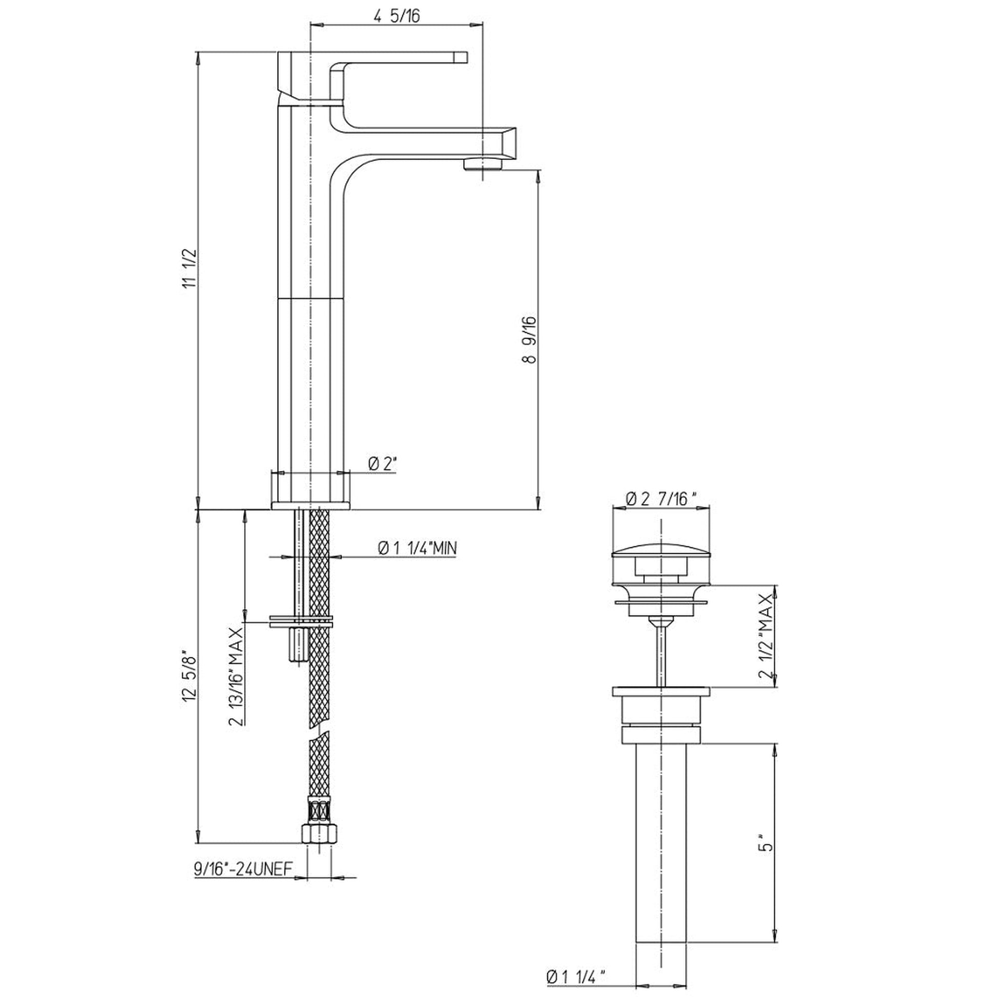 LaToscana Novello Brushed Nickel Tall Single Lever Handle Lavatory Vessel Faucet