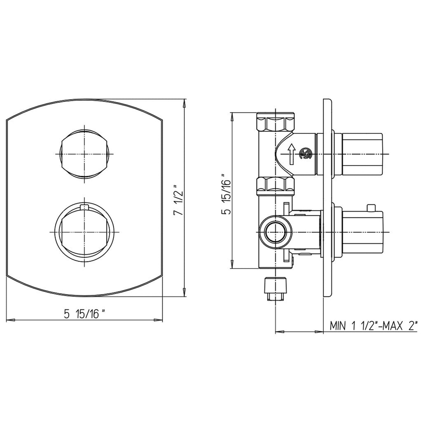 LaToscana Novello Chrome Thermostatic Trim With 3/4" Ceramic Disc Volume Control