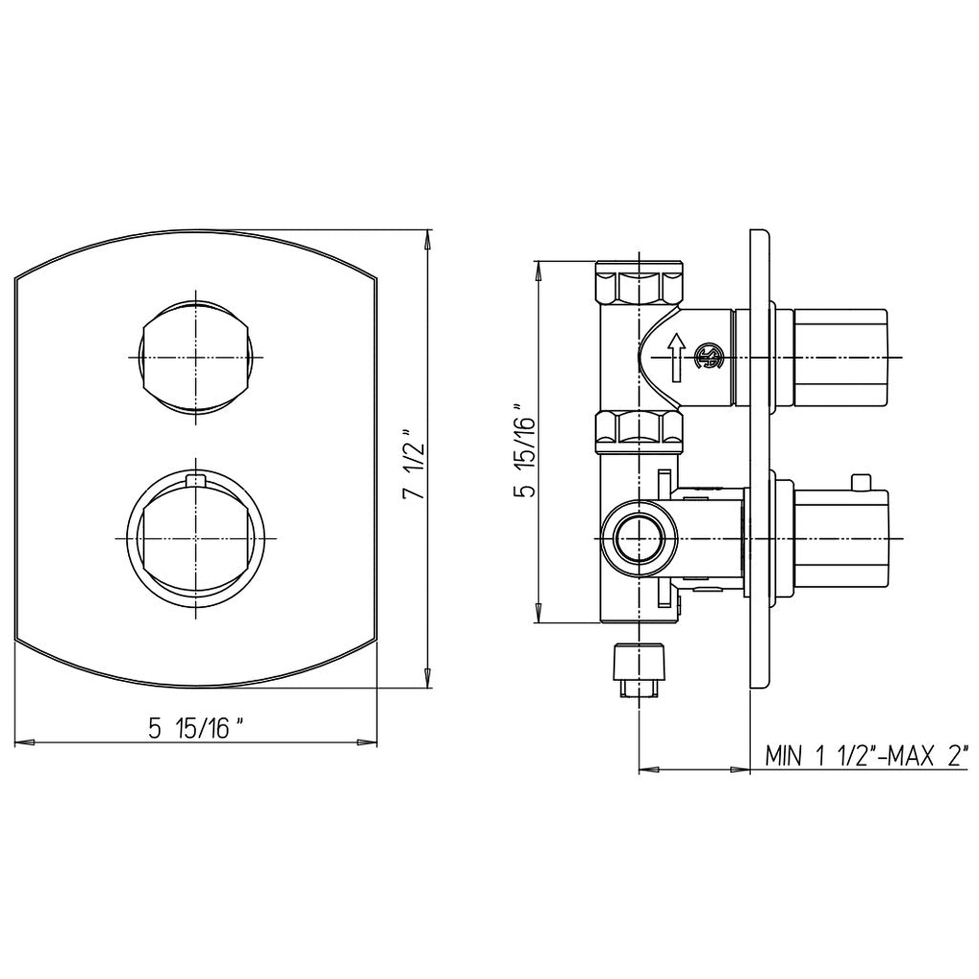 LaToscana Novello Chrome Thermostatic Trim With 3/4" Ceramic Disc Volume Control