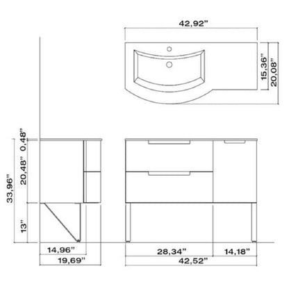 LaToscana Oasi 43" Black Wall-Mounted Vanity Set With Right Side Cabinet