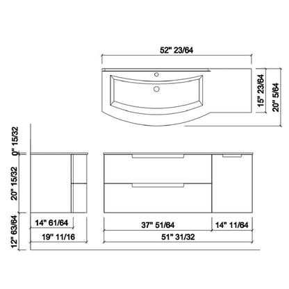 LaToscana Oasi 53" Black Wall-Mounted Vanity Set With Right Side Cabinet