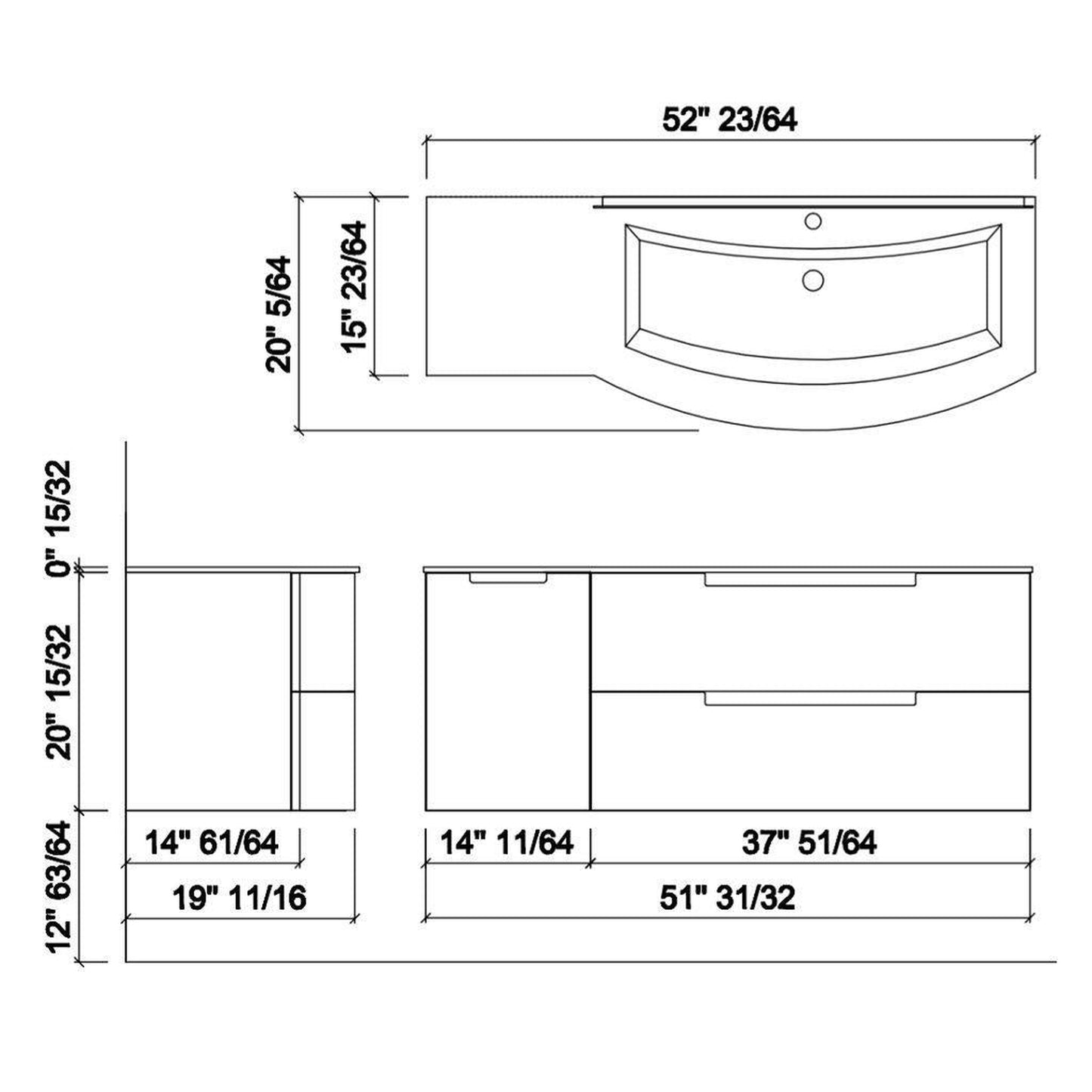 LaToscana Oasi 53" White Wall-Mounted Vanity Set With Left Side Cabinet