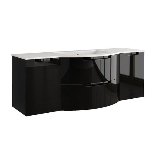 LaToscana Oasi 57" Black Wall-Mounted Vanity Set With Left & Right Side Cabinets