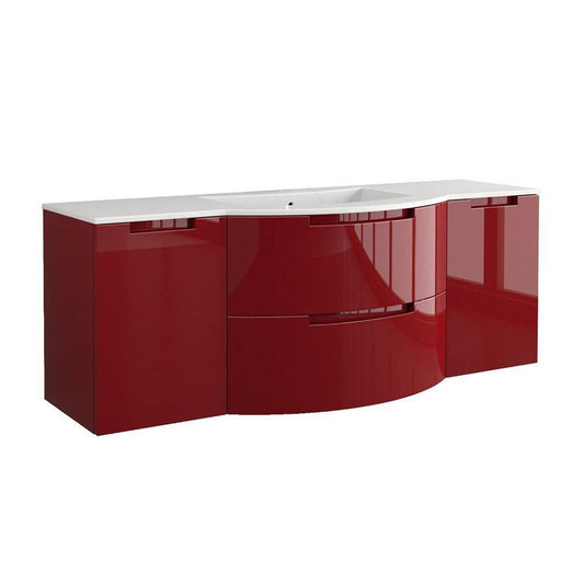 LaToscana Oasi 57" Red Wall-Mounted Vanity Set With Left & Right Side Cabinets