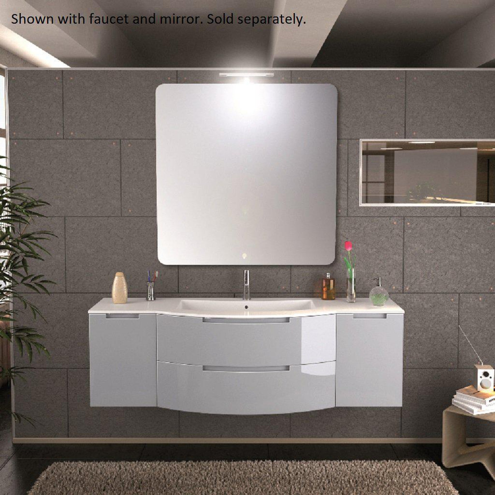 LaToscana Oasi 67" Slate Wall-Mounted Vanity Set With Left & Right Side Cabinets