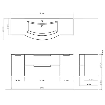 LaToscana Oasi 67" White Wall-Mounted Vanity Set With Left & Right Side Cabinets