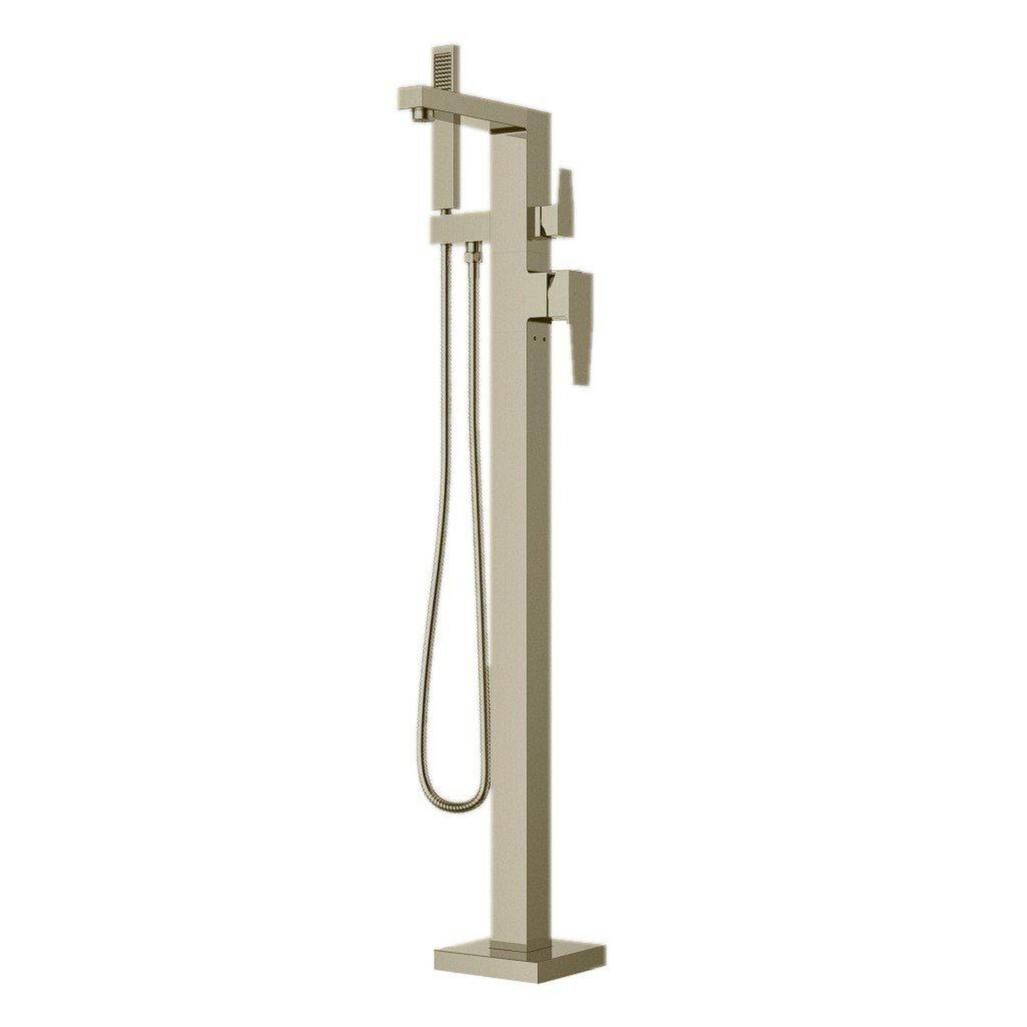 LaToscana Quadro Brushed Nickel Floor-Mounted Freestanding Tub Filler With Handheld Shower